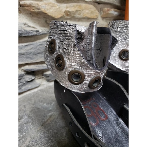 A.S.98 Ankle Strap Snap Button Wedges 41=9.5 Black Silver - Picture 10 of 14
